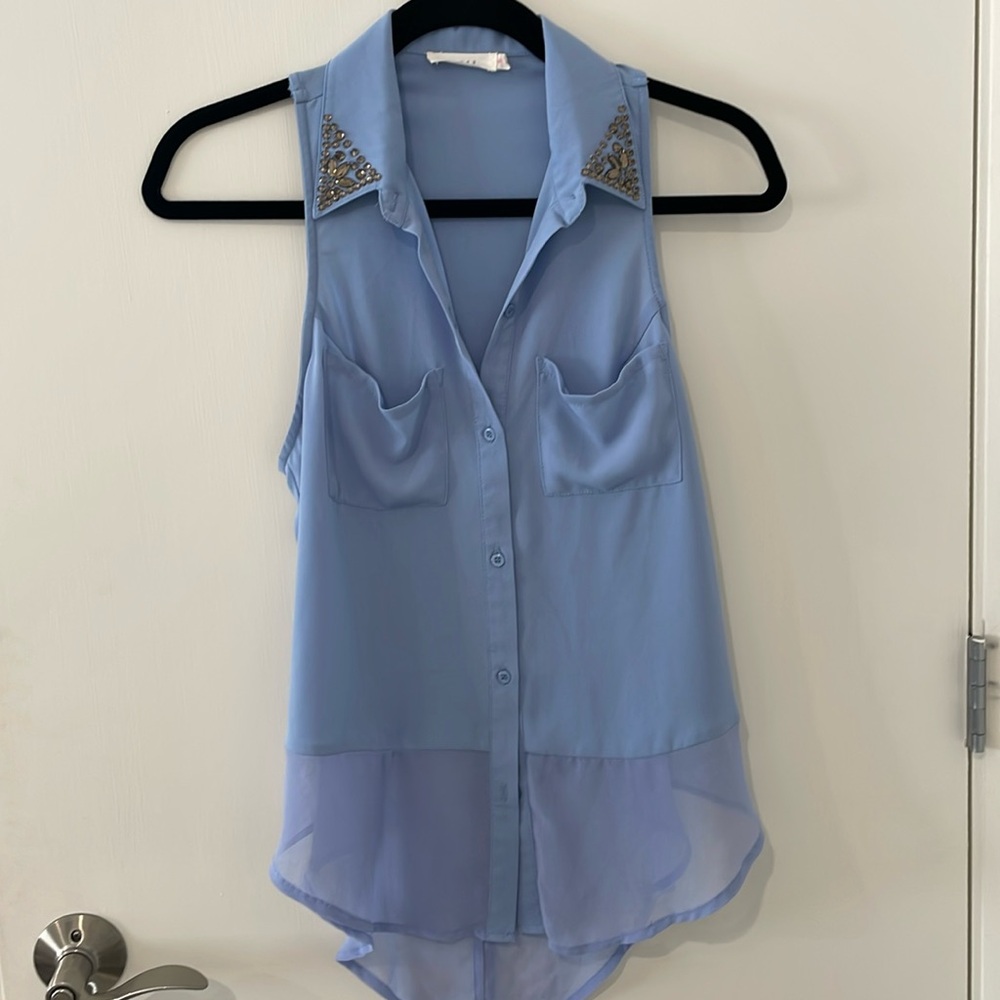 Lush Sleeveless Top with Jewel Detail to Collar
